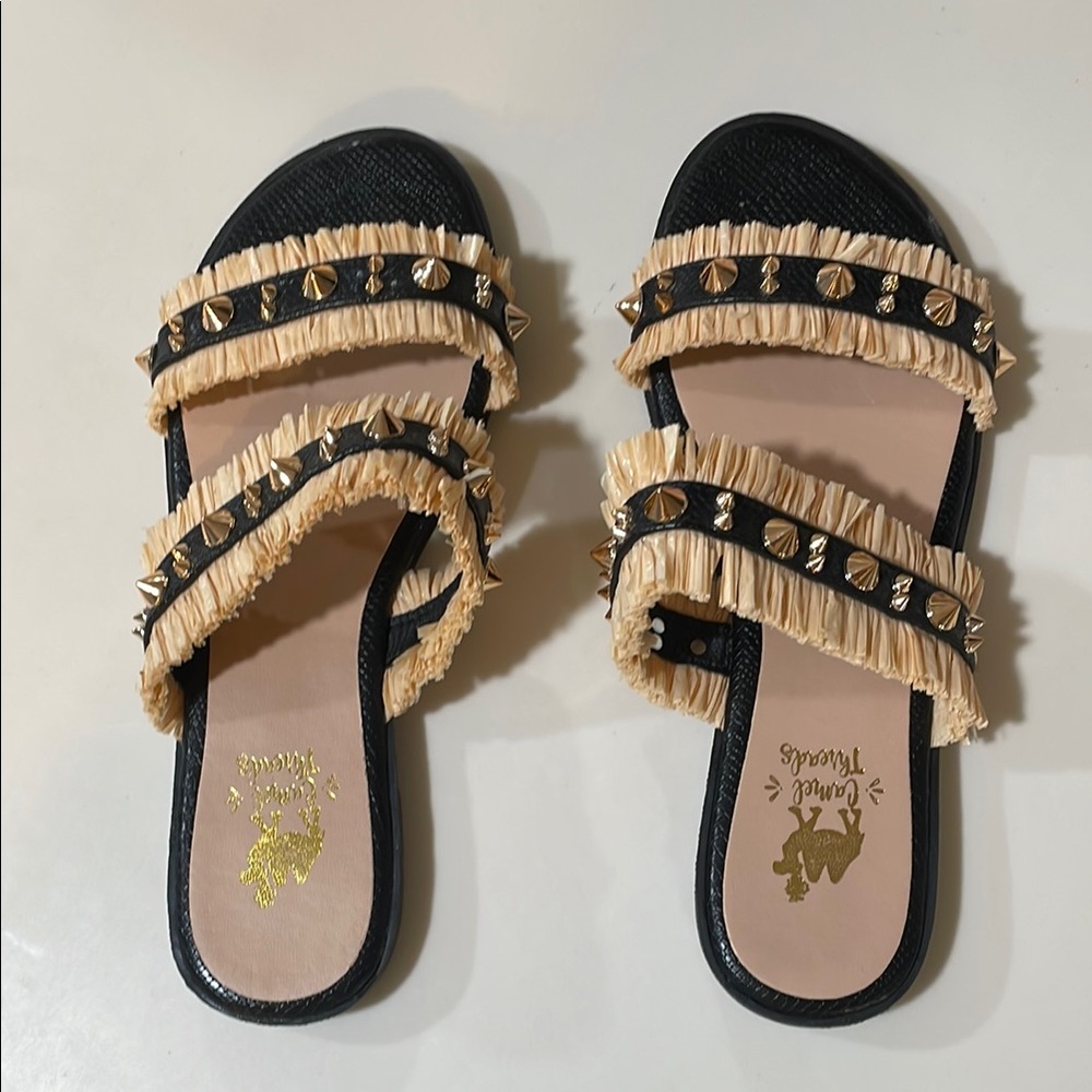Chic Black and Cream Studded Sandals